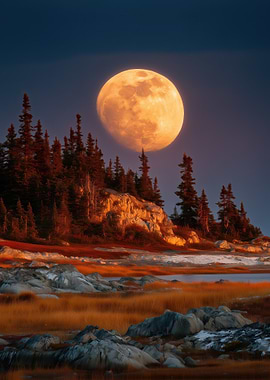 Full Moon Over Rocky Coastline