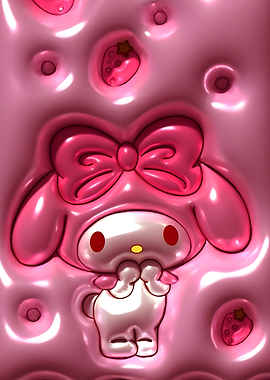 My Melody 3D Pink Strawberry Background