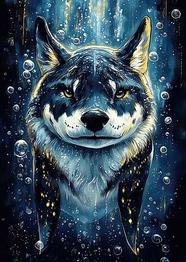 Mystical Wolf in Bubbling Water