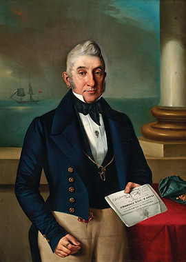 Portrait of a Man with a Ship in the Background