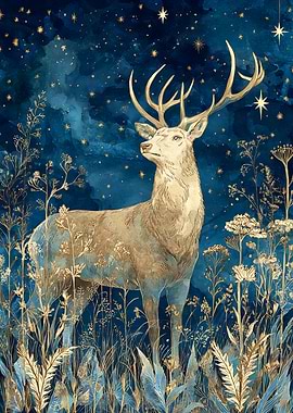 Majestic Stag Under a Starry Sky