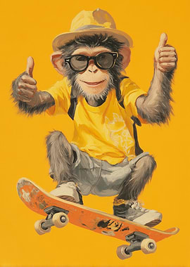 Skateboarding Monkey with Sunglasses