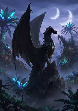 Black Dragon in a Mystical Jungle