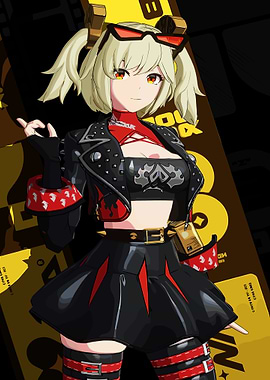 Anime Girl in Rocker Outfit