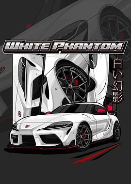 Toyota Supra White Phantom JDM Performance Car Poster