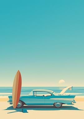 Retro Surf Car on Beach