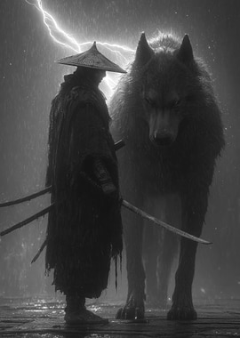 Samurai and Wolf in Storm