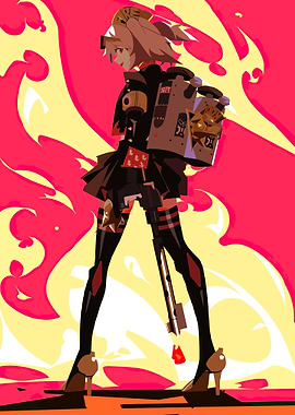 Anime Girl with Backpack and Flames