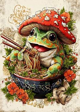 Frog Eating Ramen Noodles