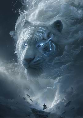 Majestic White Tiger Spirit in the Clouds
