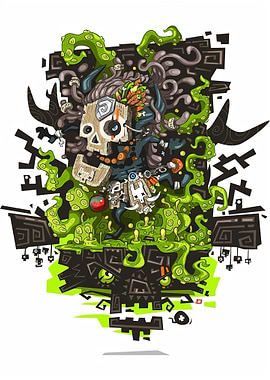 Tribal Skull Warrior with Tentacles