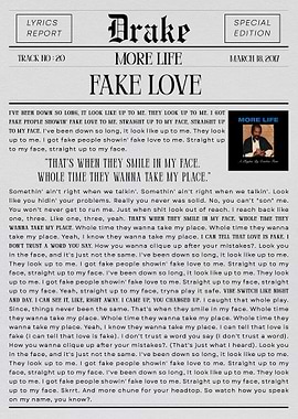 Drake Fake Love Lyrics Poster