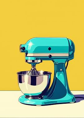 Mid Century Modern Teal Stand Mixer Art - Retro 50s Kitchen Decor - Baker Gift - Vintage Pop Art Poster