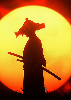 Samurai Silhouette Against a Setting Sun