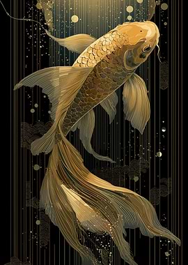 Golden Koi Fish with Black Background