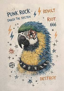 Punk Rock Parrot with Anarchy Symbol