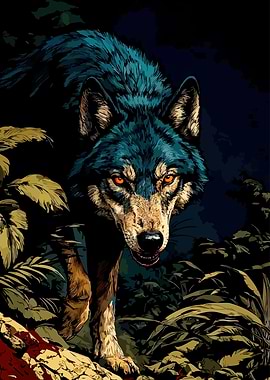 Fierce Wolf in Dark Forest