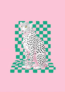 Leopard on a checkered background