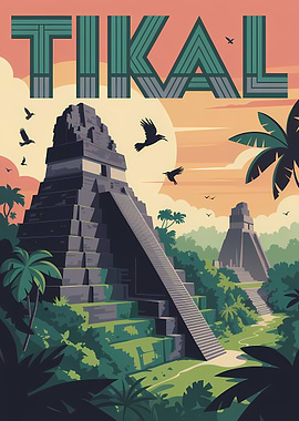 Tikal Mayan Ruins Travel Poster