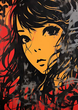 Graffiti Art of a Young Anime Woman