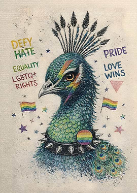 Punk LGBTQ Flag Peacock with Pride Symbols