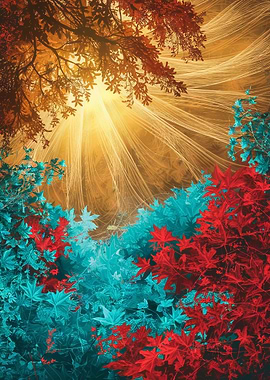 Surreal Forest with Sunbeams