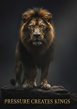 Lion Wall Art - PRESSURE CREATES KINGS Motivational Poster, Inspirational Animal Quote, Displate Decor.