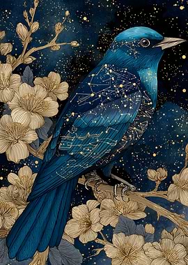 Celestial Bird on Floral Branch