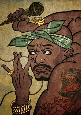 Tupac Shakur with Microphone and Tattoo