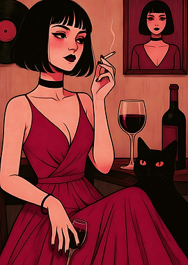 Woman with Cat and Wine