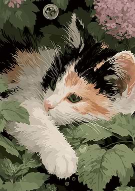 Calico Cat in Greenery