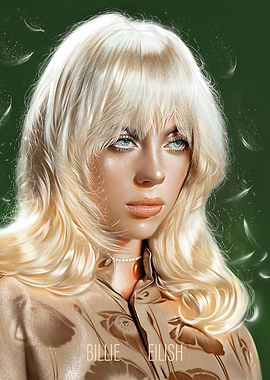 Billie Eilish Portrait with Feathers