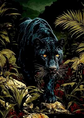 Black Panther in a Dark Jungle