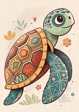 Cute Turtle with Floral Patterns
