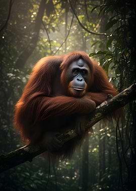 Orangutan resting on a branch