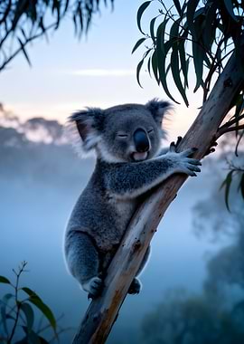 Koala sleeping on a tree branch