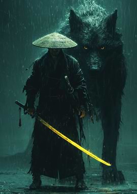 Samurai and Wolf in the Rain