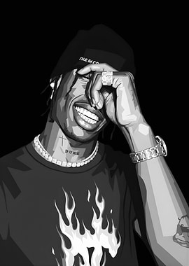 Travis Scott Portrait with Flames