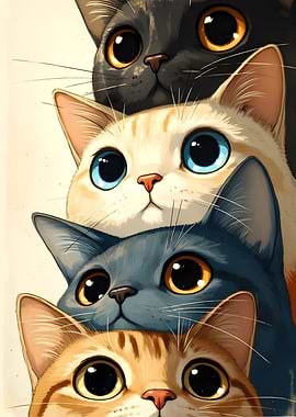 Stack of Cute Cartoon Cats