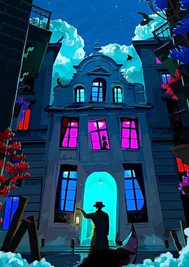 Mysterious Nighttime Canal Scene