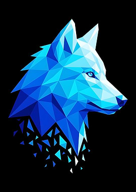 Geometric Blue Wolf Head