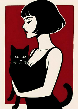 Woman Holding Black Cat