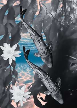 Underwater Kelp Forest with Fish and Flowers