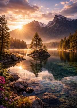 Serene Mountain Lake Sunrise