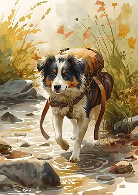 Australian Shepherd Watercolor Painting