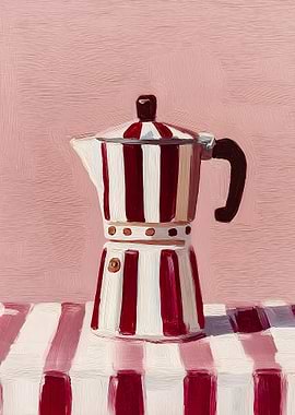 Striped Moka Pot on Tablecloth