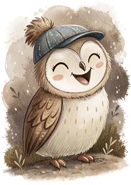Cute Owl Wearing a Hat
