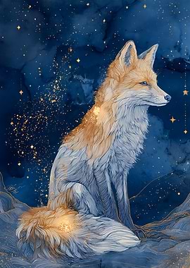 Enchanting Fox Under a Starry Night Sky