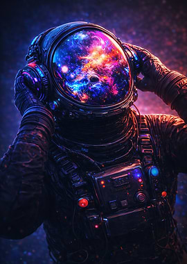 Astronaut with Galaxy Reflection
