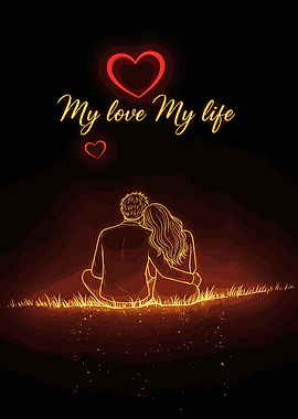 Couple Embracing Under Hearts